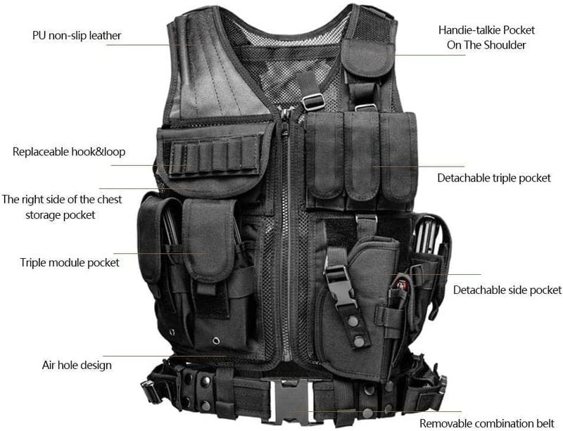 YBJMSFA MICH Airsoft Helmet andMaskwith Detachable Anti-Fog Goggles Protective Full Face Tactical Mask,AdjustableTactical Vest Outdoor Ultra-Light Breathable Training Airsoft Vest Kit - Image 4